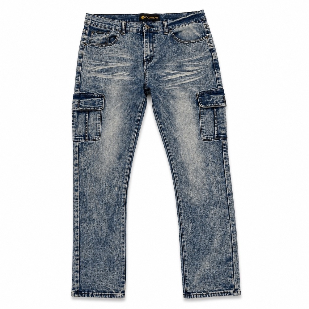 Rocawear Skinny Cargo Jeans Mens Size 34‎ Blue Acid Wash Streetwear Y2K Denim